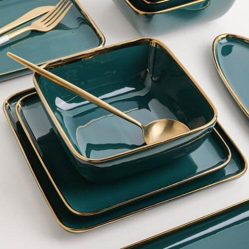 Nordic Ceramic Green Phnom Penh Kitchen Dinnerware Porcelain Dessert Plate Steak Snack Cake Plate Salad Soup Rice Bowl Tableware