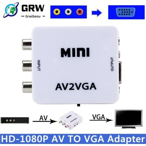 GRWIBEOU HD AV2VGA Video Converter AV RCA CVBS To VGA Converter VGA To AV Video Converter with Audio Converter 3.5mm To PC HDTV
