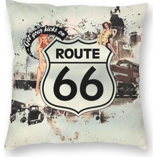 Route 66 Motorcycle Vintage Usa Legend Square Throw Pillow Cover Home Decor 3D Two Side Printing Highway Cushion Cover for Car