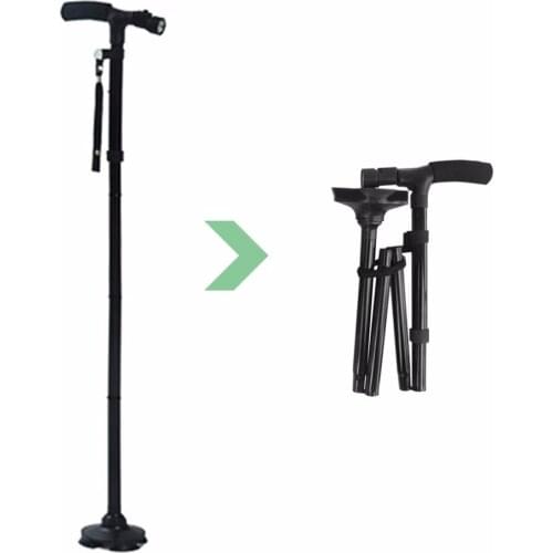 Magic Cane Folding LED Light Safety Walking Stick 4 Head Pivoting Trusty Base For Old Man T Handlebar Trekking Poles Cane