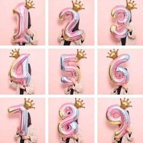 32 Inch crown number foil balloons happy birthday party decoration number 0 1 2 3 4 5 6 7 8 9 foil balloons
