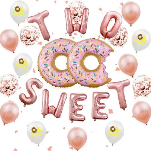 Donut Birthday Party Decoration Balloon Rose Gold One Baby Aluminum Foil Balloon Two Donuts Two Sweet Children Birthday Party