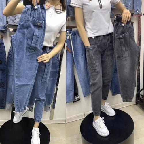 Woman Jeans Pants Denim Womens Elastic Loose Cargo Pants Ankle-Tied Ankle-Length Knickerbockers Pantalones Vaqueros Mujer