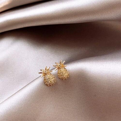 2021 New Gold Color Metal Pineapple Stud Earrings For Women Fashion Jewelry Small Delicate Pendientes Brincos