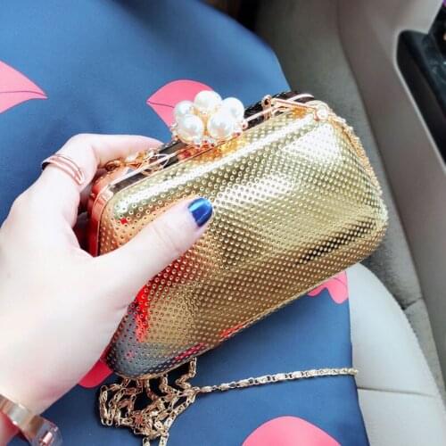 Women Clutch Bags Gold Silver Luxury Evening Bags Pearl Handbags PU Wedding Bride Purse Ladies Small Crossbody Shoulder Bag