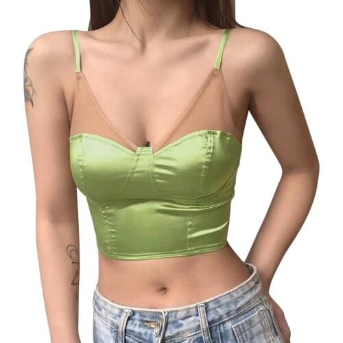 2021 Trendy Sexy Patchwork Green Camisole Tops Women Sleeveless V Neck Slim Fit Crop Top Holiday Casual Tank Top Streetwear