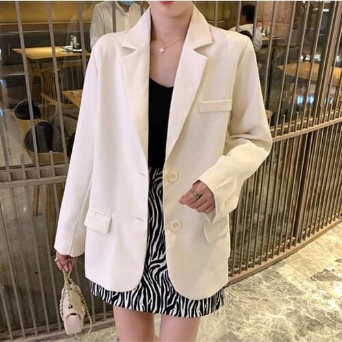 Temperament Spring Autumn Women Office Coat New Fashion Ladies Korean Slim Tops White Black Loose Professional Small Suit OK802