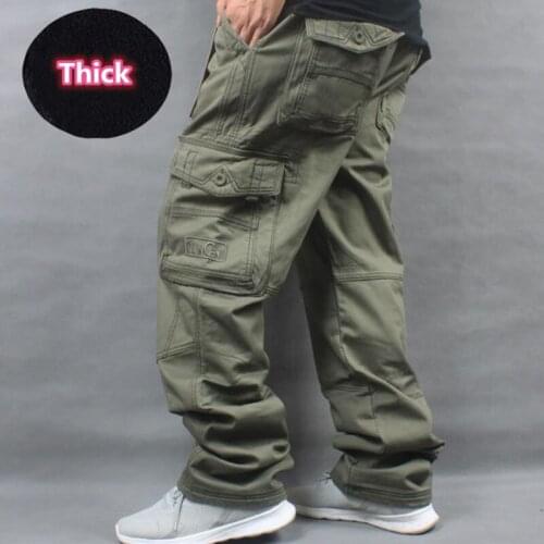 Winter Baggy Cargo Pants Men Brushed Trousers Warm Fleece Thickened Overalls Multi-pocket Straight Slacks Mens Mens clothing