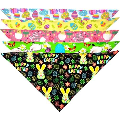 10PCS Easter Dog Bandana Rabbit Easter Egg Pet Cotton Dog Scarf Bandana Small Middle Large Dog Bibs Triangle Pet Dog Bandana