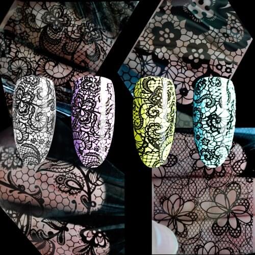 100cm x 4cm Black Lace Flowers Nail Art Transfer Foils Nail Sticker Decal Tip Decoration Glue Polish DIY Wraps Manicure Tools