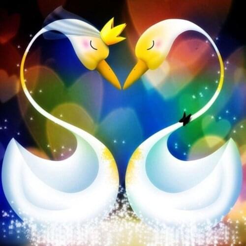 5D Diy Diamond Painting Cross Stitch Heart Shaped Swan Couple 3D Diamond Embroidery Full Round Mosaic Decoration Resin Stickers