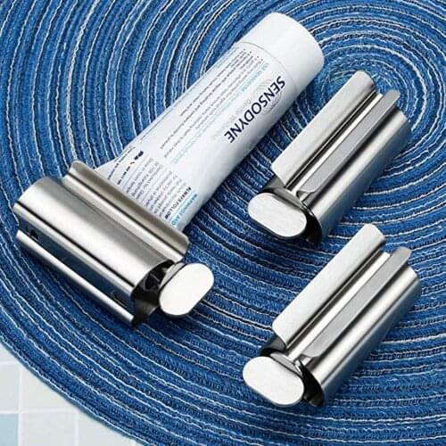 Behogar 2PCS Stainless Steel Manual Toothpaste Squeezer Dispenser Roller Seat Holder Stand for Home Kitchen Bathroom Supplies