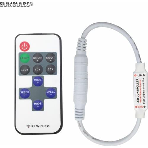 SUMBULBS 11 Keys RF Wireless Mini Controller for LED Strip Light Modulator Dimming DC 5V To 24V Remote Control Dimmer Switch