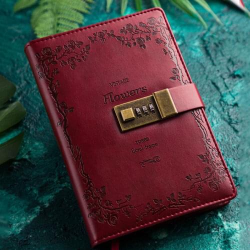B6 Password Notebook Diary Portable Password Booklet Small Fresh Multi-Function European Lock European Vintage Password Notebook