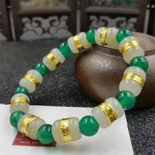 Gold Transfer Bead Bracelet Womens Hetian Yulu Road Pass Bracelet Lover Bracelet Gold Inlay Bracelet