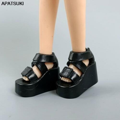 Black Wedge Platform Fashion Doll Shoes for Barbie Doll Summer Sandals for Blythe Doll Accessories Playhouse Kids Toys 1/6 DIY