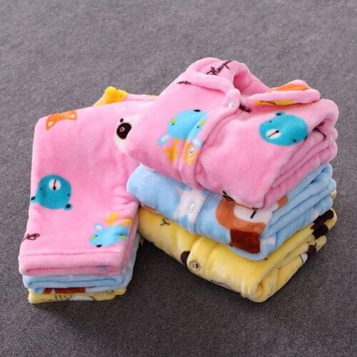 Teens Children Fleece Pajamas Boys And Girls Suits Autumn Winter Clothes Thicken Warm Flannel Sleepwear Lapel Big Kids Homewear