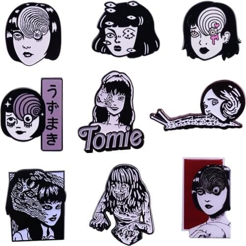 Junji Itos Horror Manga Uzumaki Tomie Slug Girl Enamel Brooch Pins Badge Lapel Pin Alloy Metal Fashion Jewelry Accessories