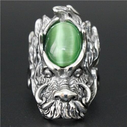 Jade Stone Dragon Ring 316L Stainless Steel Cool Man Hot Popular Band Party Huge Dragon Head Ring