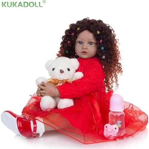 KUKADOLL 60CM Baby Toddler Reborn Doll Soft Touch Cloth Body Newborn Doll Beautiful Gir Red Dress For 2020 Birthday Gift