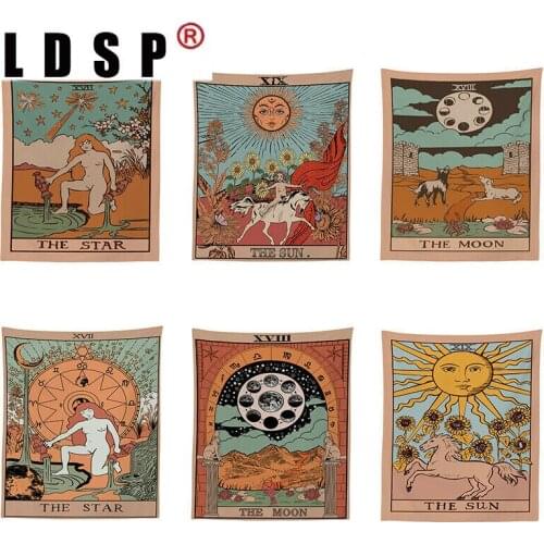 LDSP Mandala Tarot Card Pattern Blanket Tapestry Hanging Tapestries Bedroom Bedspread Throw Cover Sun Moon Wall Decor 95x73CM