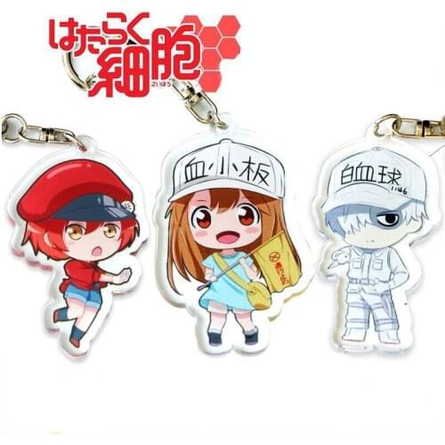 Hot Selling Japanese Anime Peripheral Cells At Work White Blood Cell Platelet Double Sided Keychain Accessories Acrylic Keyring