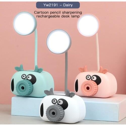 3 In 1 Mini Table Lamp Cartoon Piggy Pen Holder Pencil Sharpener USB Charger LED Night Light Child Student Eye Protection Lamp