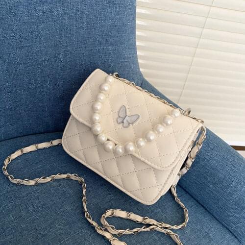 Fashion Beaded Chain Women Purse Handbags Luxury Design Butterfly Ladies Chain Messenger Bags Female Small Square Shoulder Bag