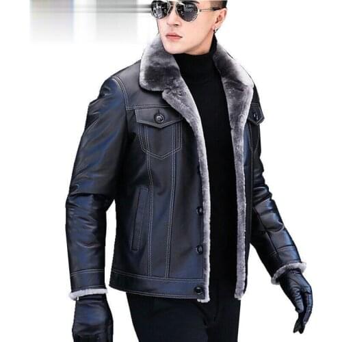 Mens Genuine Leather Jacket Autumn Winter Sheepskin Jackets Real Fur Coat High Quality Chaqueta Cuero Hombre 241A B279A