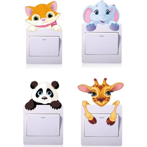 For Kids Baby Nursery Home Decal Murla Decor Cute Animals Elephant Cat Panda Giraffe Light Switch Sticker Remoable Wall Sticker