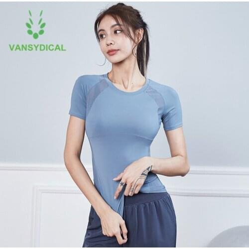 New Women Slim Gym Yoga Shirts Top Summer Athletic Sports Running Fitness T-shirt Stretchy Workout Training Jogging Short Sleeve