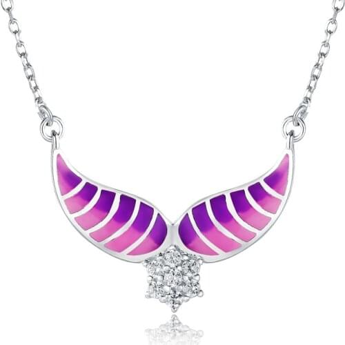 OGULEE Authentic 925 Sterling Silver Angel Wings Necklaces Pink Charm Enamel Pendant Necklace for Women Fashion Jewelry Gifts