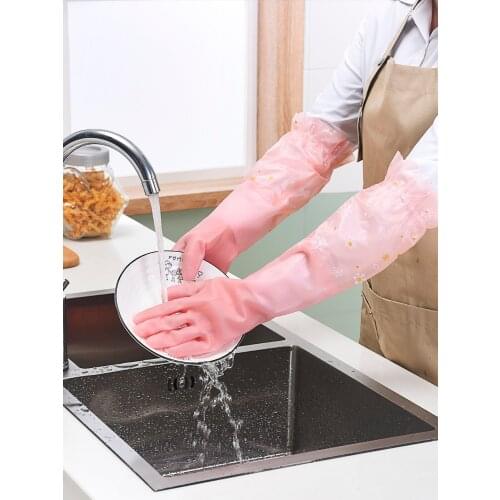 Dishwashing gloves female summer thin style household work cleaning household kitchen durable rubber latex waterproof laundry