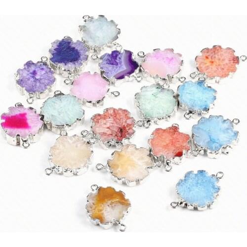 Natural Stone Pendant Irregular Stone Double Hole Connector Charm Beads DIY Pendant Jewelry Accessories