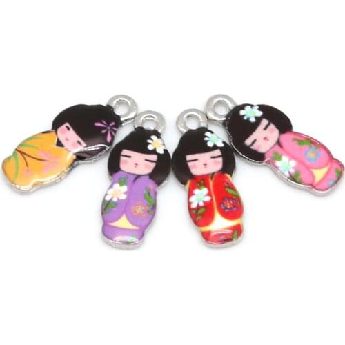Chinese Style Enamel Charms ,Rhodium Tone Enamel Matryoshk Russian Doll Charms Pendants 8x21mm Jewelry Accessories New
