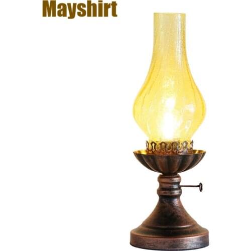Retro Kerosene Table Lamps Bar Bedroom Bedside Lighting Vintage Led Table Light Fixtures Iron Glass Desk Lamp Industrial Decor