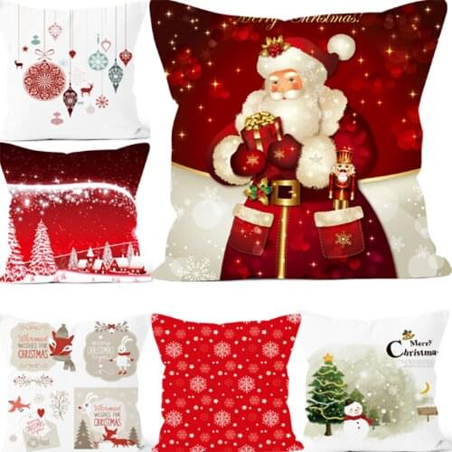 Christmas Cushion Cover 18x18" Christmas Cotton Linen Throw Pillow Case Cushion Cover Home Sofa Sofa Home Decoration Pillowcase