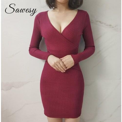 Модные вязаные платья Sawesy China At AliExpress