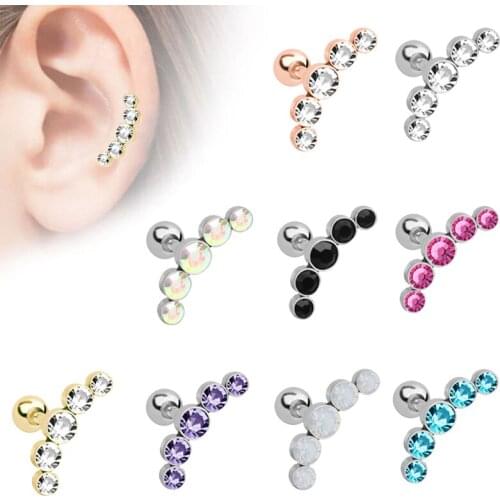 1PC Stud Earrings Cartilage Earring Set Tragus Zircon Stainless Steel Earing Helix Crystal Piercing for Women Body Jewelry 16G