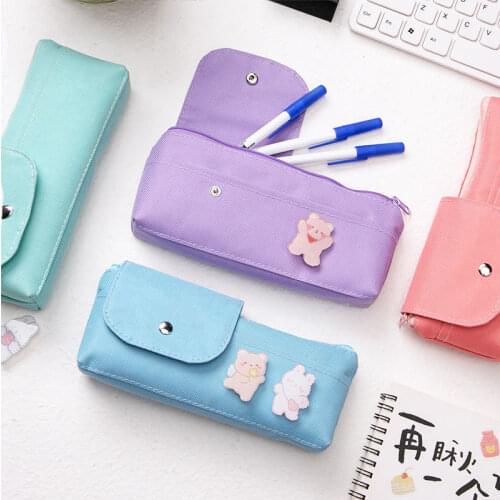 Kawaii Solid Color Pencil Case Oxford Cloth Creative Pupils Stationery Box Simple And Cute Japanese Inverted Ladder Pencil Case