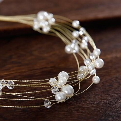 Sweet Crystal Golden Pearl Headband Hipster Wedding hair Accessories