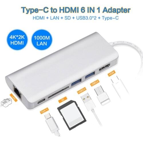 USB-C Hub, Aluminum Type C Adapter with HDMI Port, Gigabit Ethernet Port, USBC Power Delivery, 2 USB 3.0 Ports, SD Card Reader