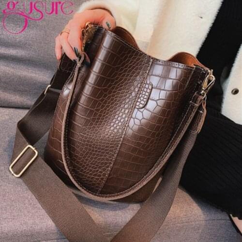Gusure Vintage Crocodile Pattern Crossbody Bags For Women Shoulder Bag Fashion Handbags and Purses Zipper Bucket Bags
