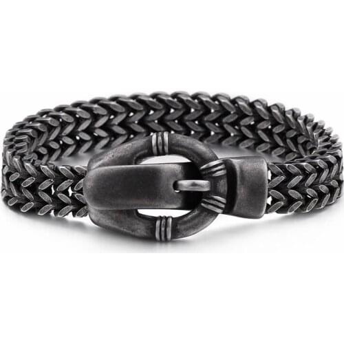 Jewels Punk Belt Buckle Charm Bracelets Men 23cm Stainless Steel Brushed Matte Chain Link Bracelets Biker Jewelry Accessory