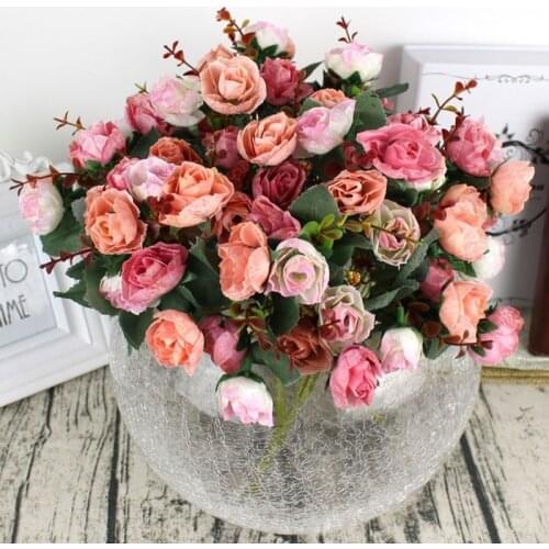1 Bouquet 21 Heads Rose Flowers Concise Artificial Rose Silk Flower Leaf for Wedding Party Home Garden Decoration Fake Flowers