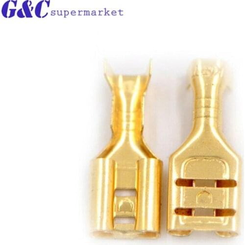 100pcs 6.3mm 6.3 Crimp Terminal Female Spade Connector gold tone diy electronics