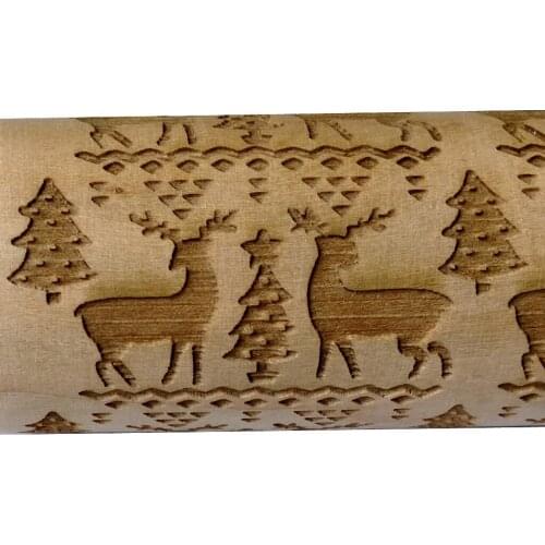 2pcs Christmas Wooden Embossed Rolling Pin Baking Cookies Biscuit Fondant