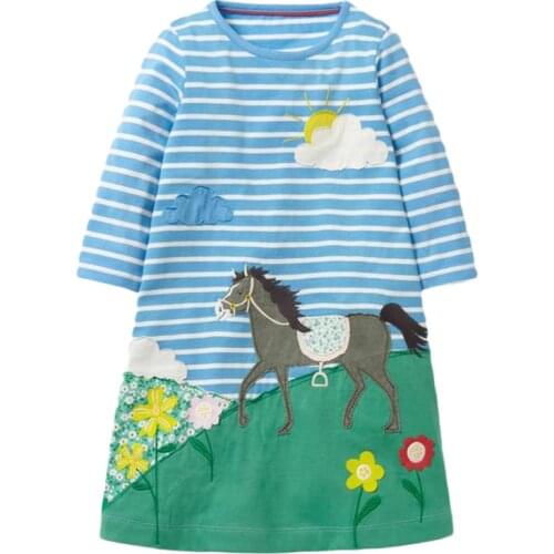 2018 Baby Girl Clothes Long Sleeve Girls Dress with Animal Appliques 100% Cotton Casual Tunic Elsa Dress Kids Clothes 1-6Y