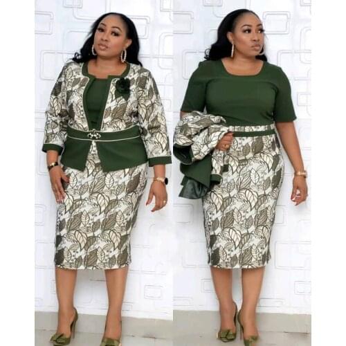 2021 summer elegent african women printing polyester plus size dress suit XL-4XL