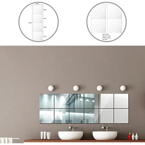 Eco-Friendly 4Pcs Premium Square Mirror Tiles Stickers Acrylic Wall Sticker Space-Saving for Cloakroom